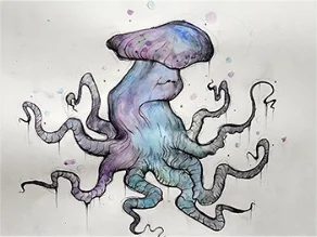 A violet octopus with a mushroom cap