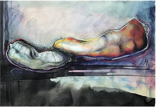 A worn shoe next to a glass jar