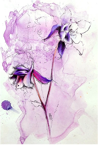 Drooping flowers in violet washes
