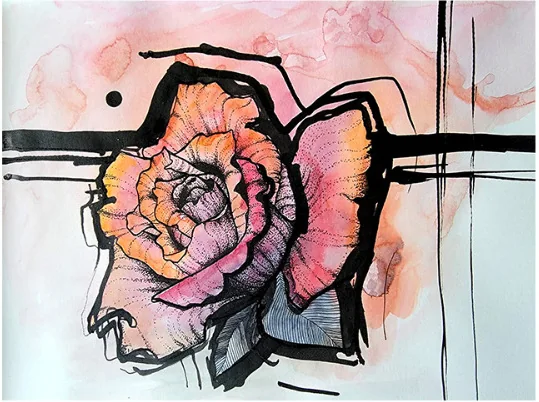 An orange rose with bold black lines