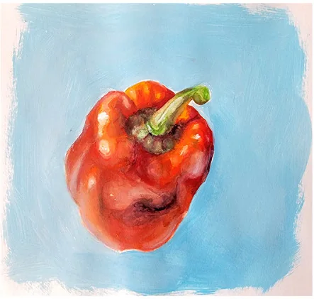 A red pepper on blue