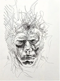 An expressive scribbled portrait of a man's face