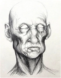 A bald man's head with closed eyes