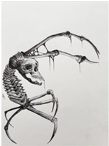 A skeletal winged creature with a long-beaked skull