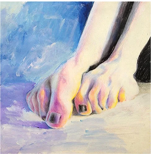 Two feet in violet and warm tones