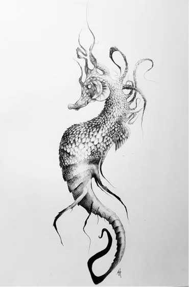 A seahorse with a flowing crest