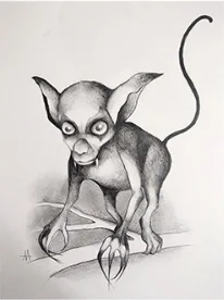 A small big-eared creature with a long tail and claws