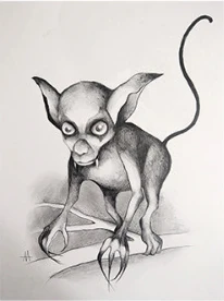A small big-eared creature with a long tail and claws