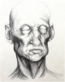 A bald man's head with closed eyes